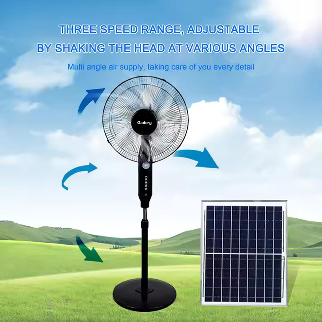 Gadery Ac Dc 12v USB Mobile Charging Vertical Fan with LED Light Household Solar Fan 